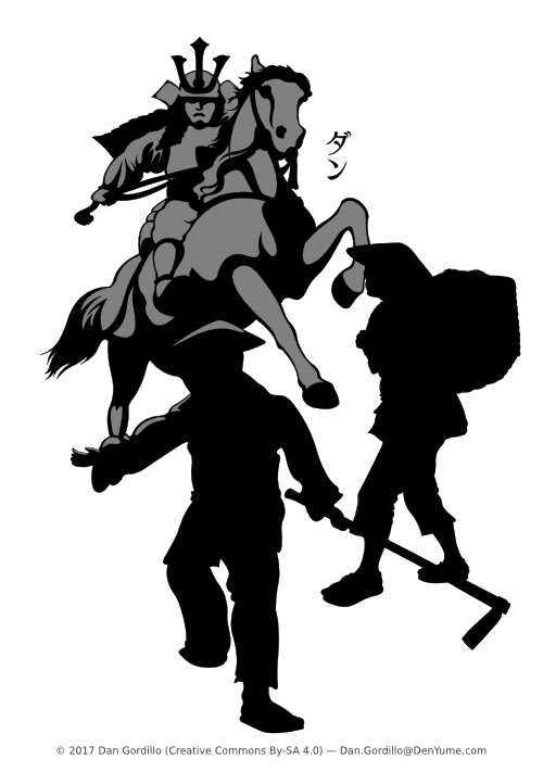 Era Sengoku: imagen de un samurai a caballo atacando a campesinos de Ryûkyû